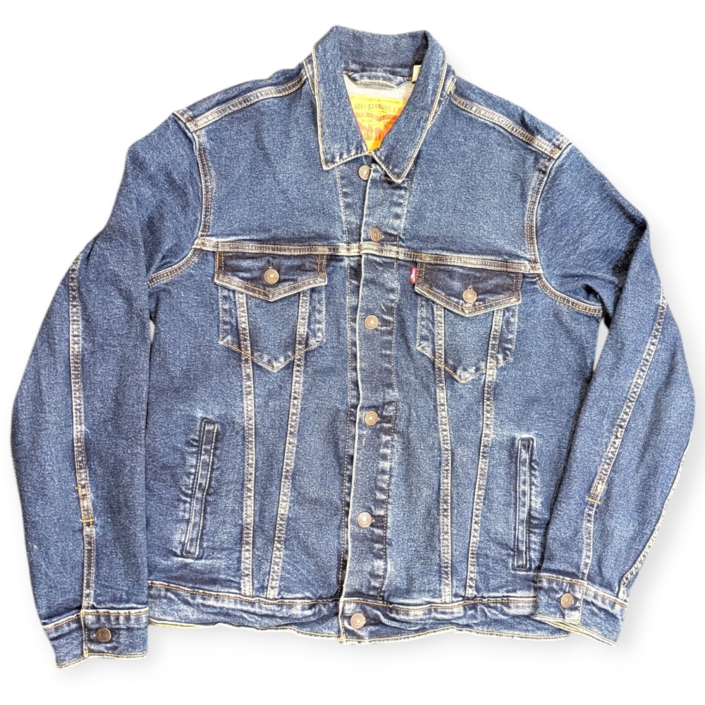 Levi's Y2K Denim Trucker Jacket Men's Metal Button Front Red Tab Sz M 2007 Flap
